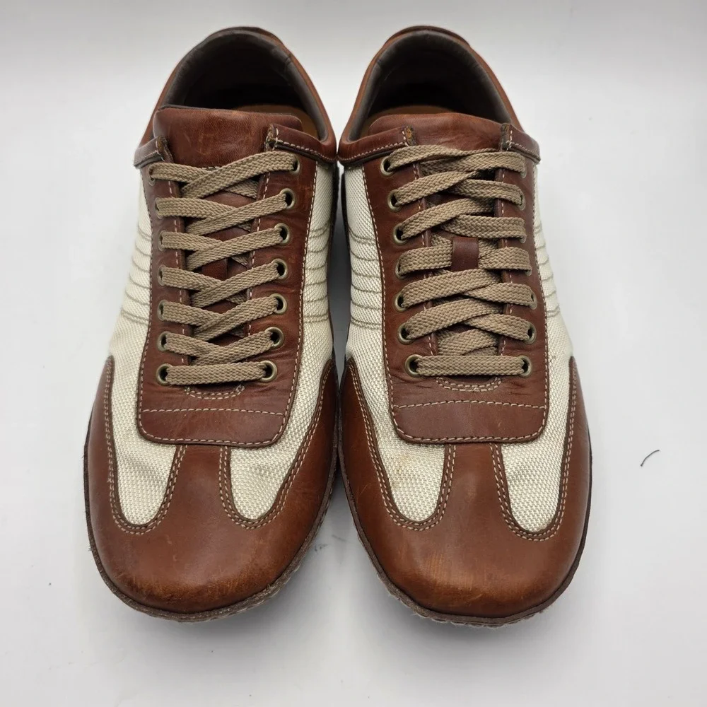 Cole Haan Mens 10 Brown Leather Canvas Driving Shoes Oxfords Preppy Tennis Yacht